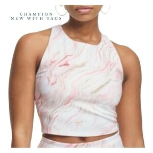 1883. CHAMPION ECO SCULPT PRINT CROP TOP SWIRL PATTERN SIZE MEDIUM PINK/GOLD/WHT
